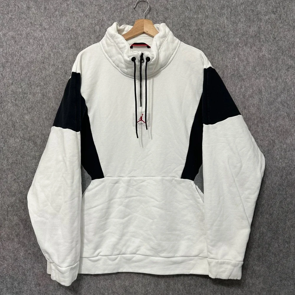 Jordan‎ Flight Tech Pullover Mens XXL White Black Colorblock 1/4 Zip Sweatshirt